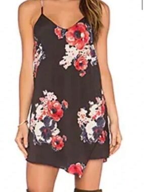 Intimately Free People black floral "Cascades" mini slip dress faux wrap front